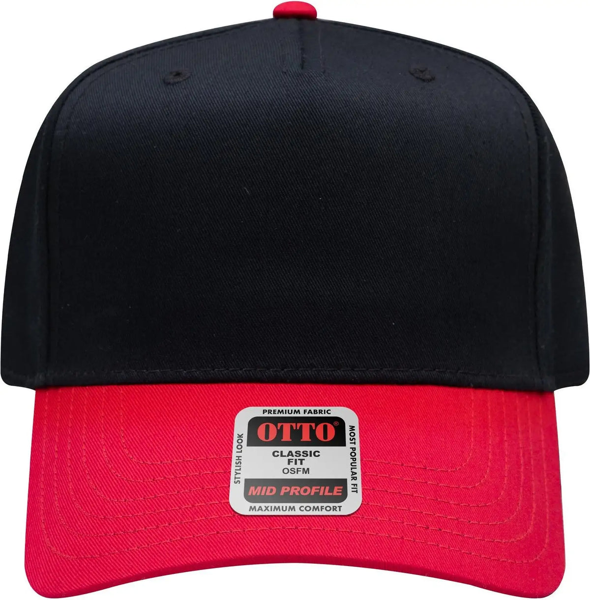 Otto 31-069 5 Panel Mid Profile Baseball Cap - Red/blk - 6 1/2’’ - 7 5/8’’