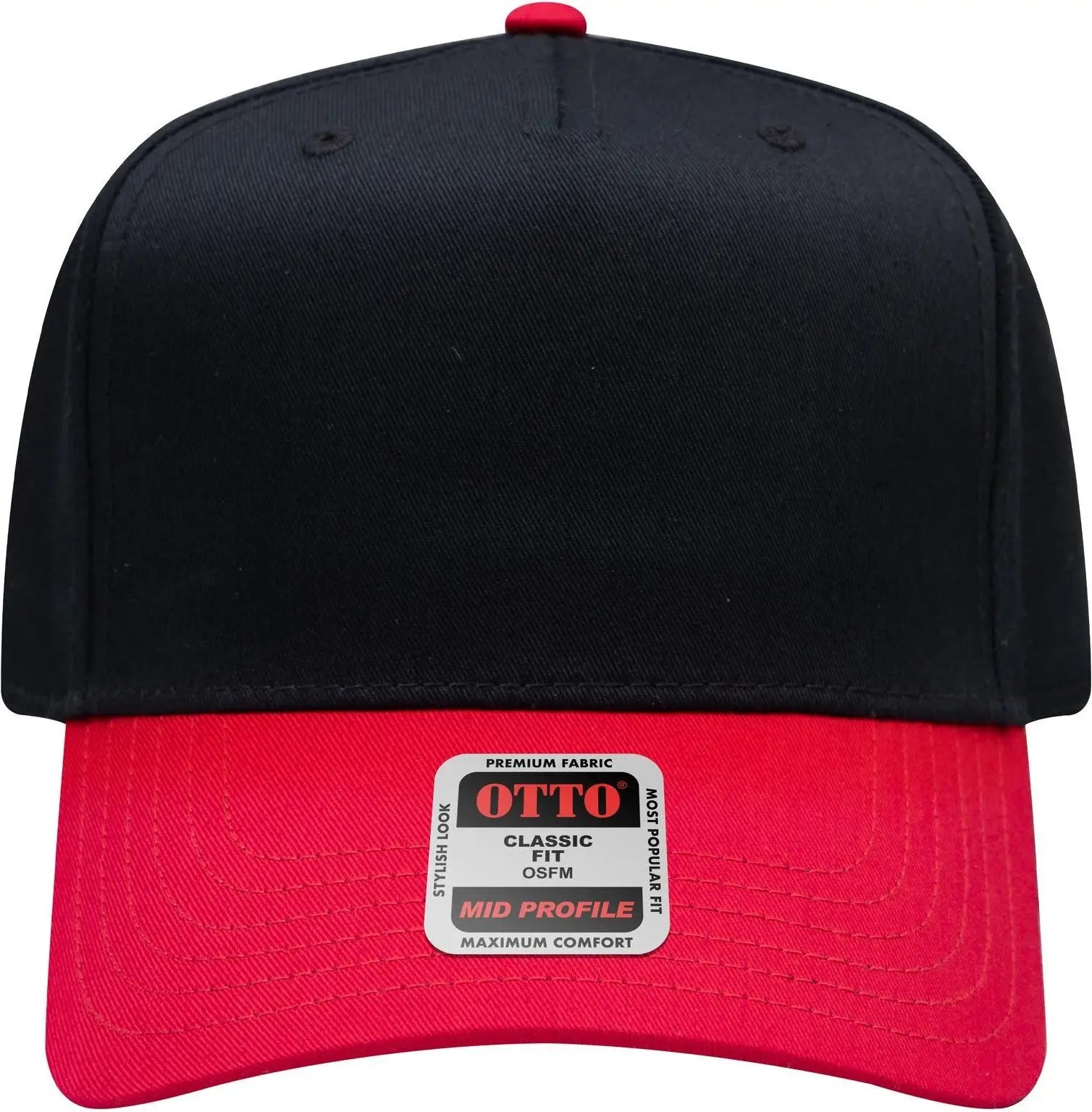 Otto 31-069 5 Panel Mid Profile Baseball Cap - Red/blk - 6 1/2’’ - 7 5/8’’