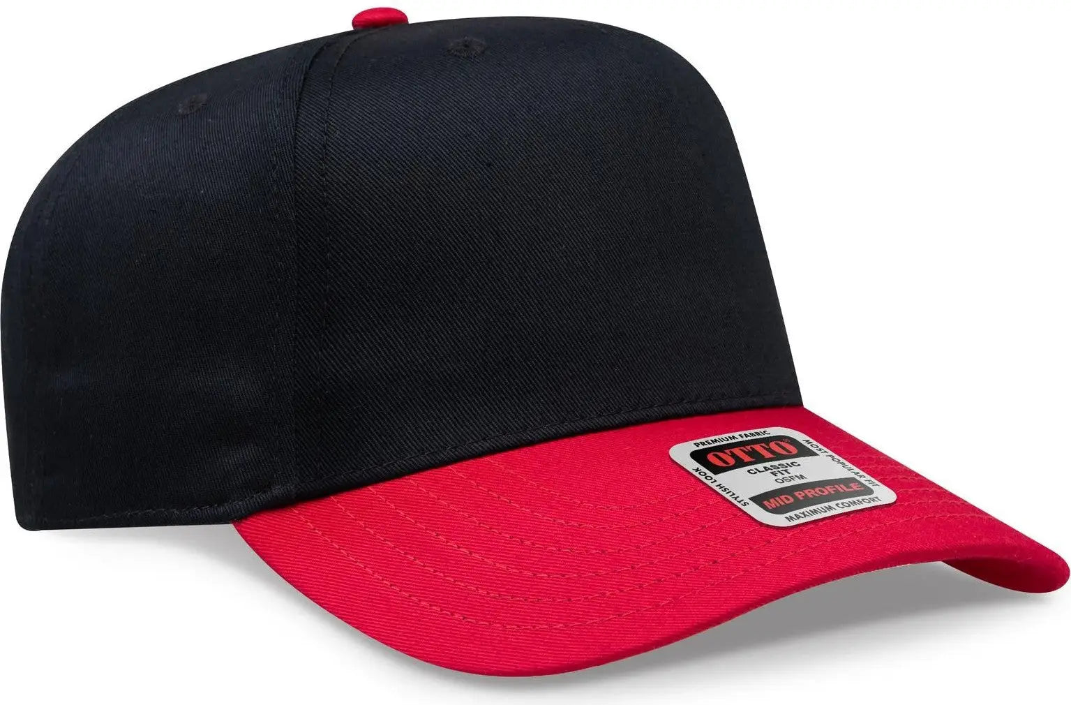 Otto 31-069 5 Panel Mid Profile Baseball Cap - Red/blk - 6 1/2’’ - 7 5/8’’