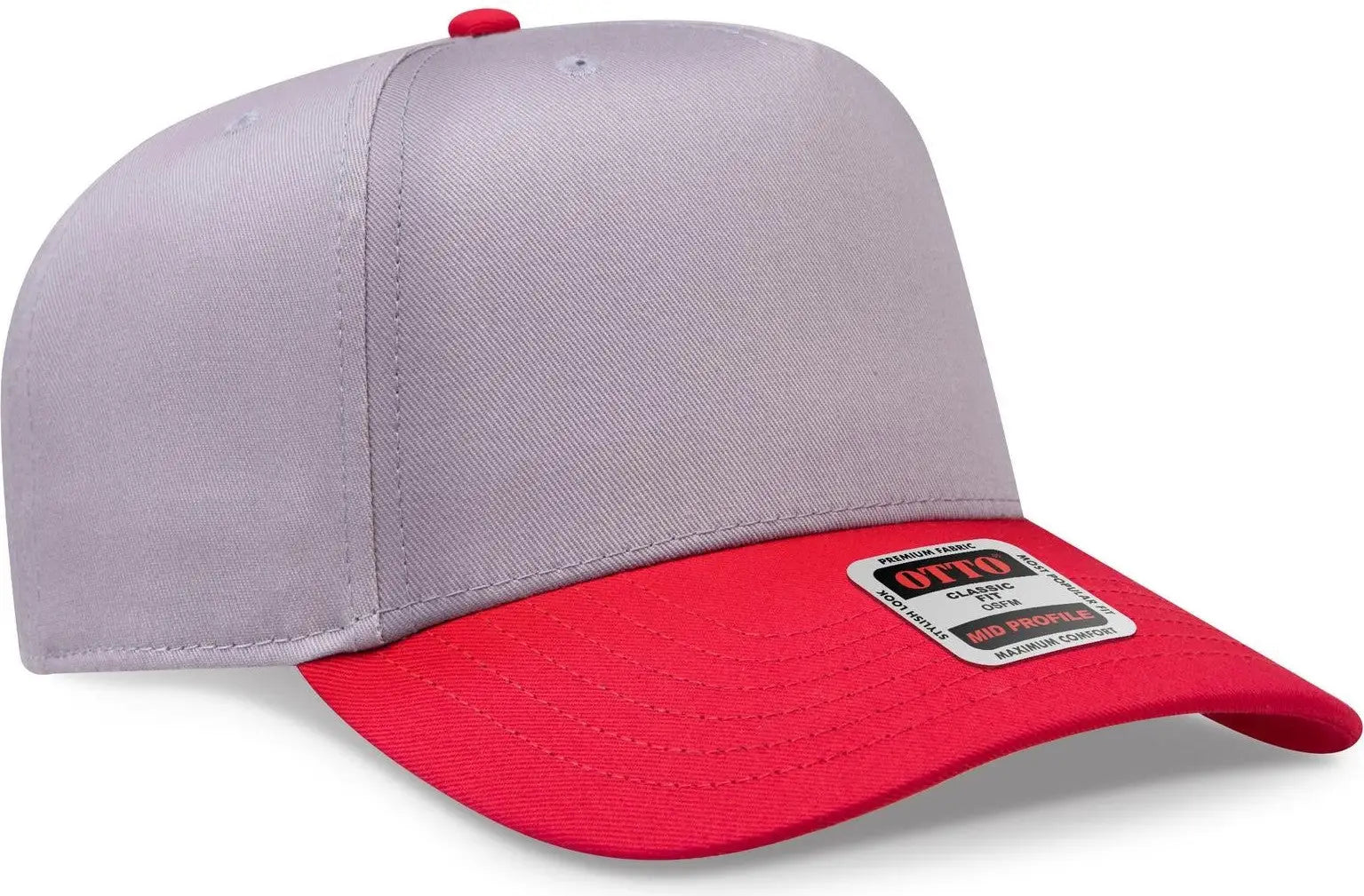 Otto 31-069 5 Panel Mid Profile Baseball Cap - Red/gry - 6 1/2’’ - 7 5/8’’