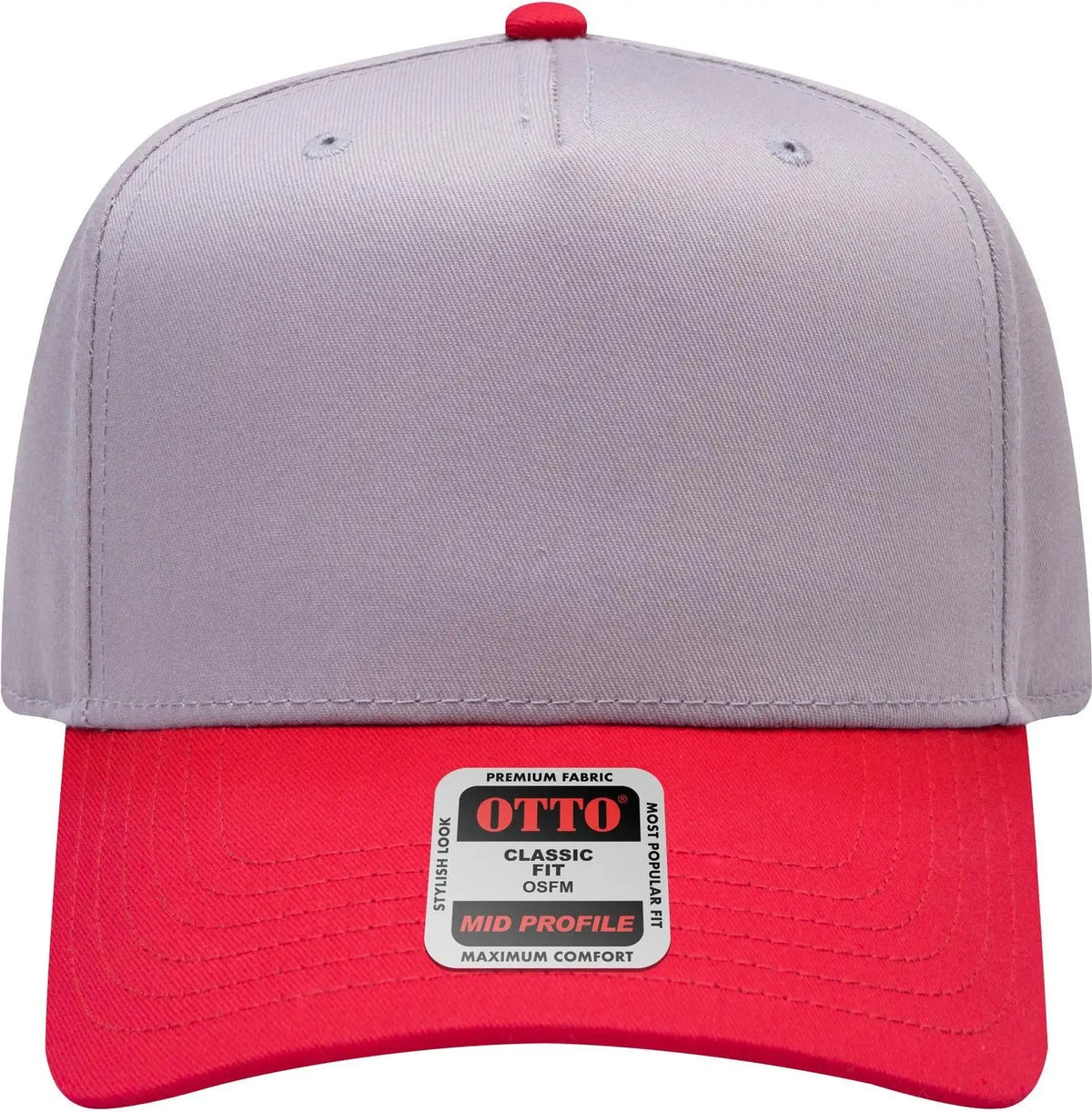 Otto 31-069 5 Panel Mid Profile Baseball Cap - Red/gry - 6 1/2’’ - 7 5/8’’