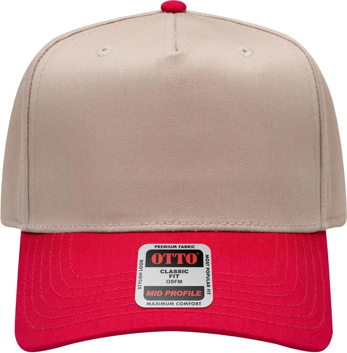 Otto 31-069 5 Panel Mid Profile Baseball Cap - Red/kha - 6 1/2’’ - 7 5/8’’