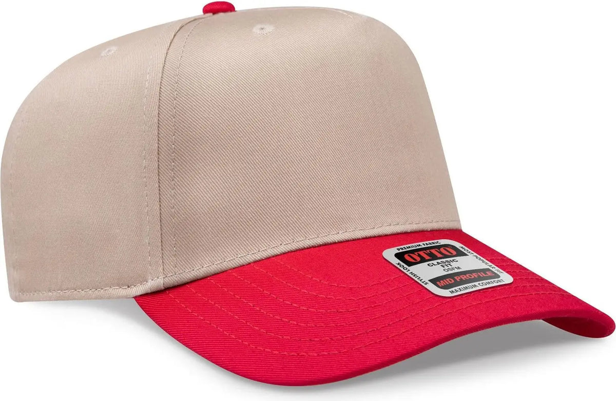 Otto 31-069 5 Panel Mid Profile Baseball Cap - Red/kha - 6 1/2’’ - 7 5/8’’