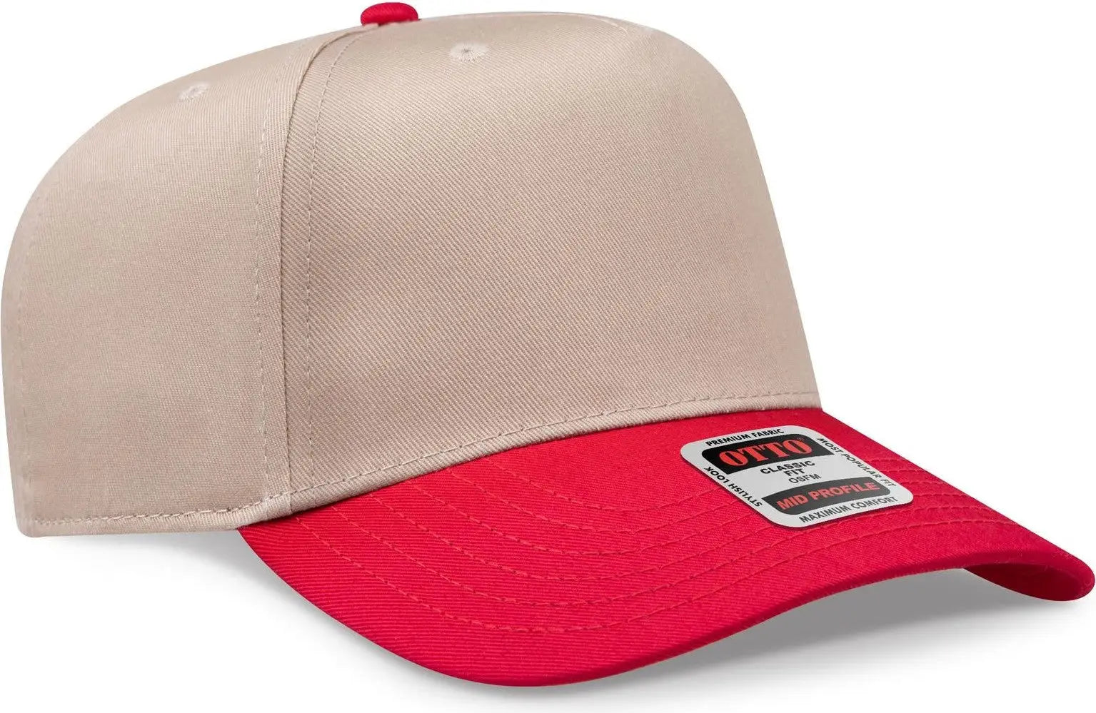 Otto 31-069 5 Panel Mid Profile Baseball Cap - Red/kha - 6 1/2’’ - 7 5/8’’