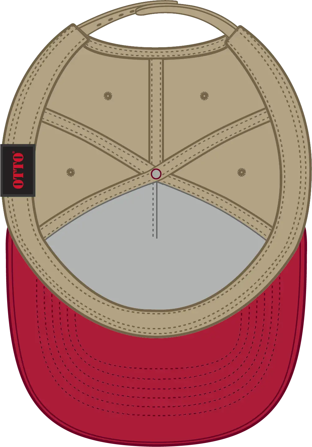 Otto 31-069 5 Panel Mid Profile Baseball Cap - Red/kha - 6 1/2’’ - 7 5/8’’