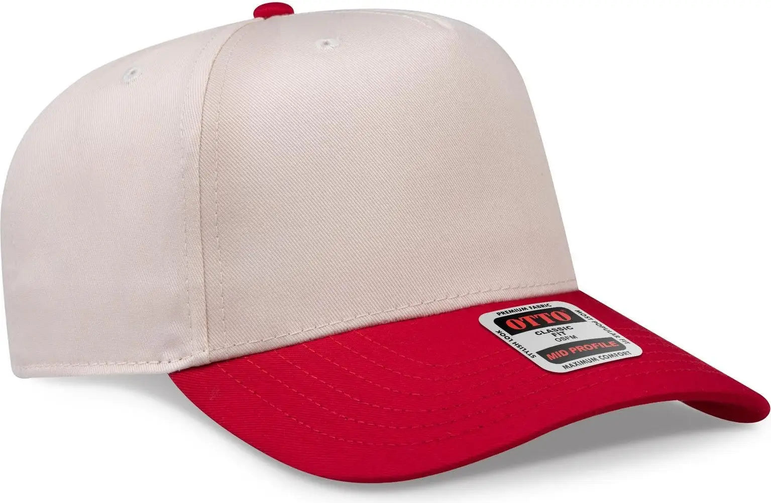 Otto 31-069 5 Panel Mid Profile Baseball Cap - Red/natl - 6 1/2’’ - 7 5/8’’