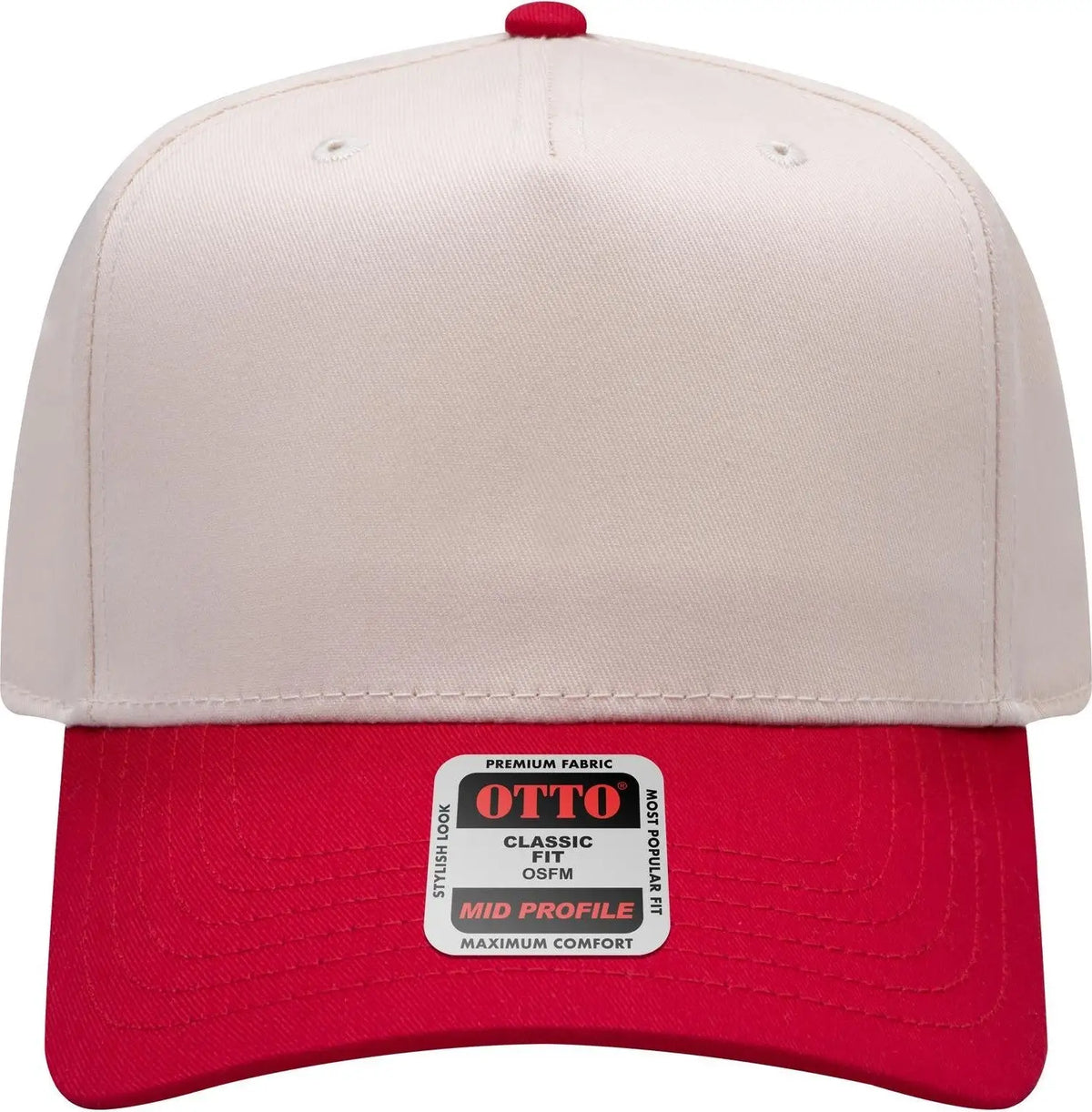 Otto 31-069 5 Panel Mid Profile Baseball Cap - Red/natl - 6 1/2’’ - 7 5/8’’