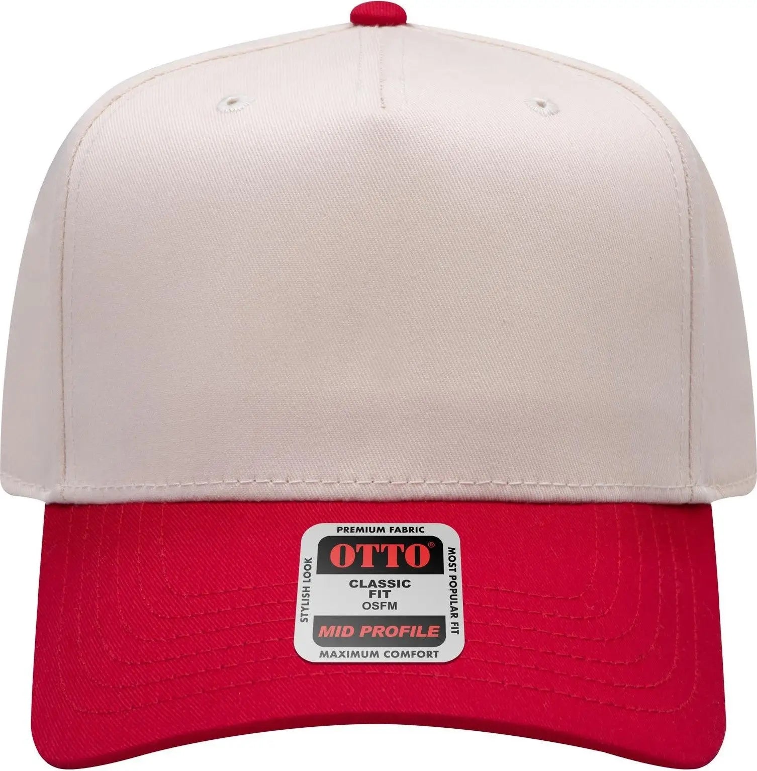 Otto 31-069 5 Panel Mid Profile Baseball Cap - Red/natl - 6 1/2’’ - 7 5/8’’