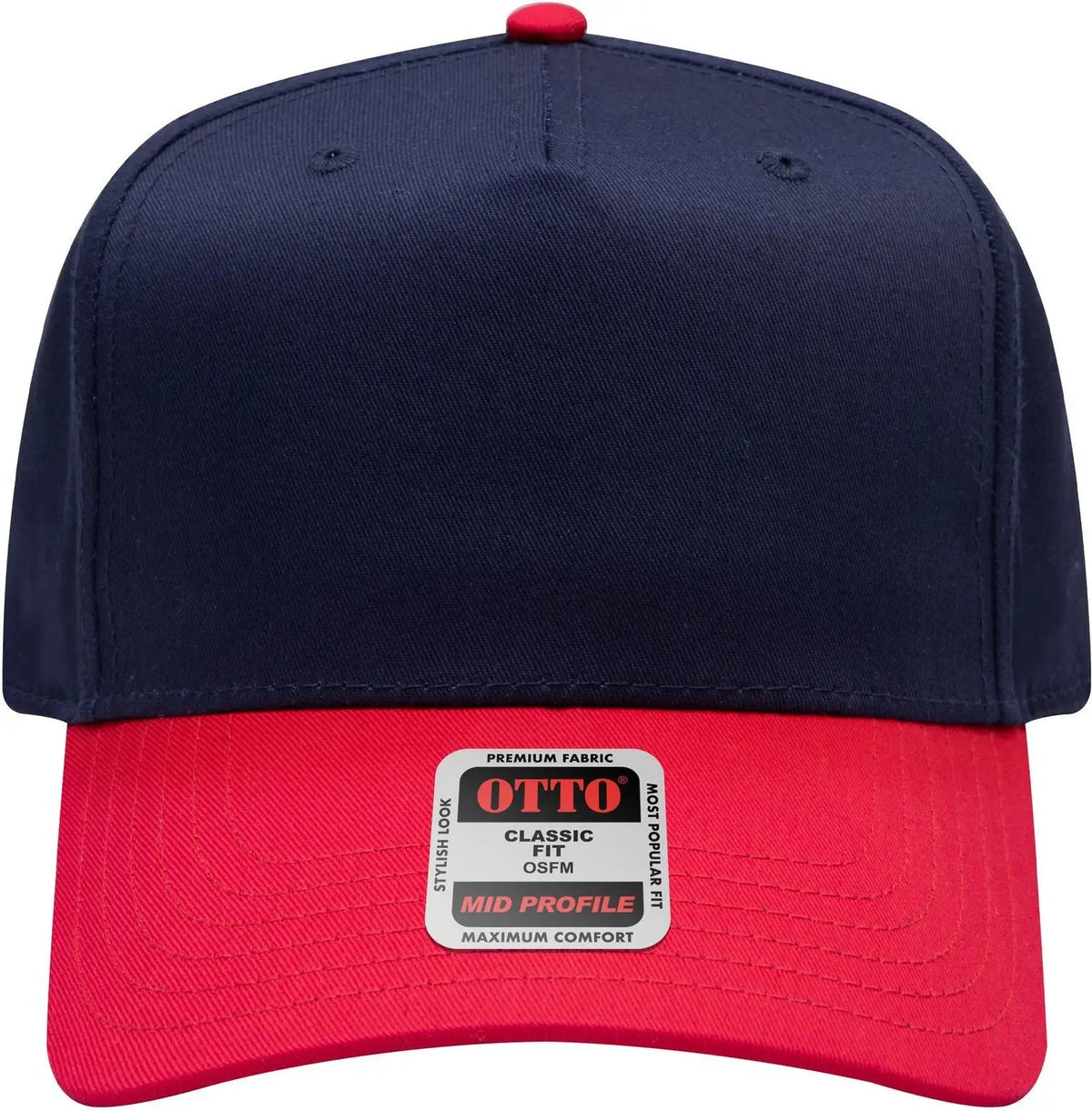 Otto 31-069 5 Panel Mid Profile Baseball Cap - Red/nvy - 6 1/2’’ - 7 5/8’’