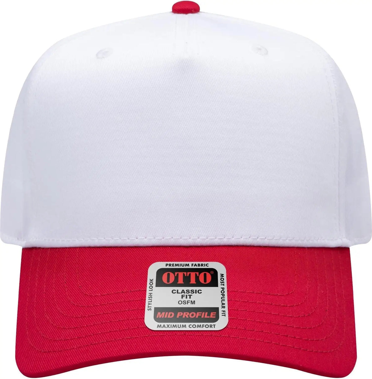 Otto 31-069 5 Panel Mid Profile Baseball Cap - Red/wht - 6 1/2’’ - 7 5/8’’