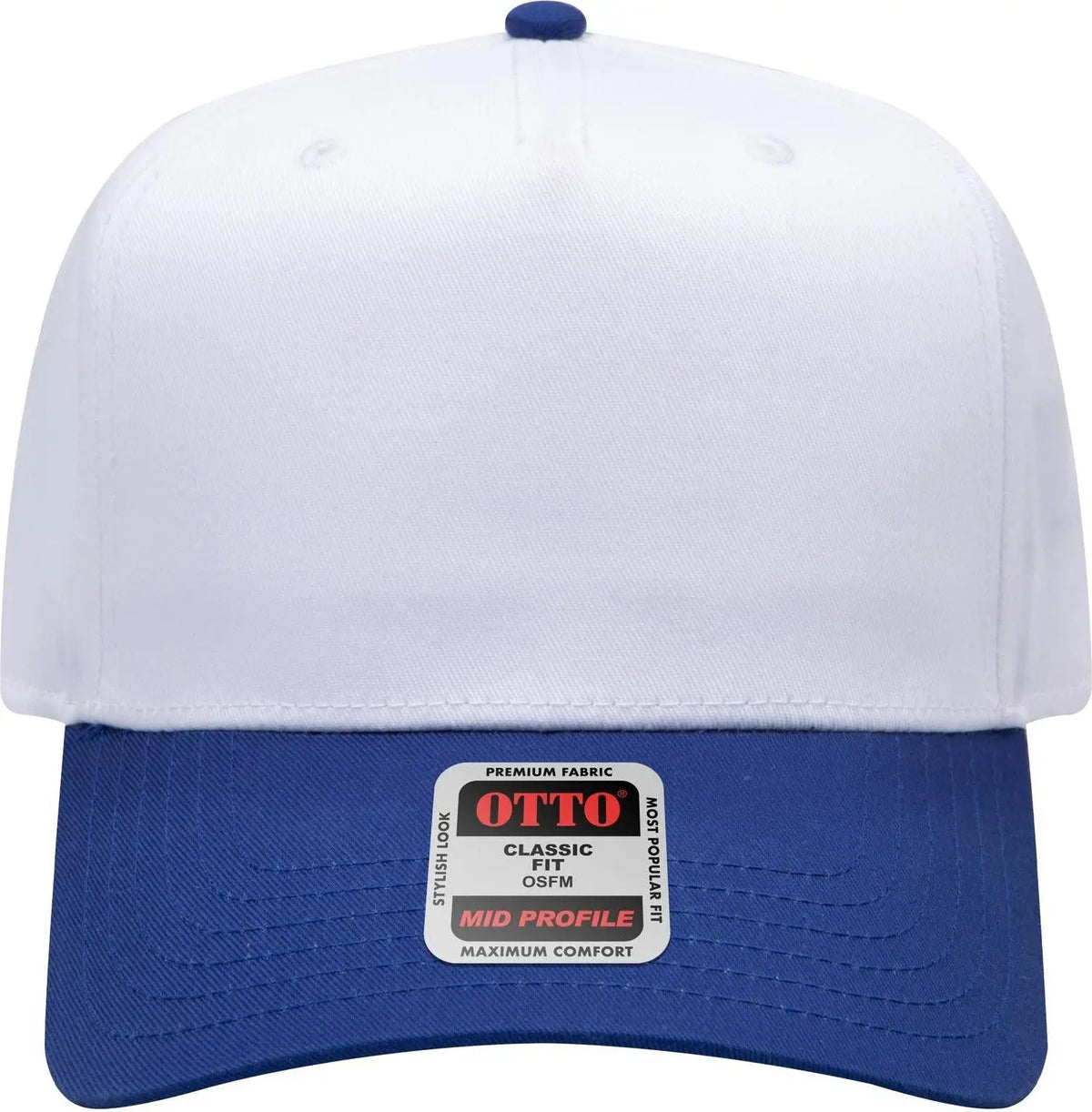 Otto 31-069 5 Panel Mid Profile Baseball Cap - Ryl/wht