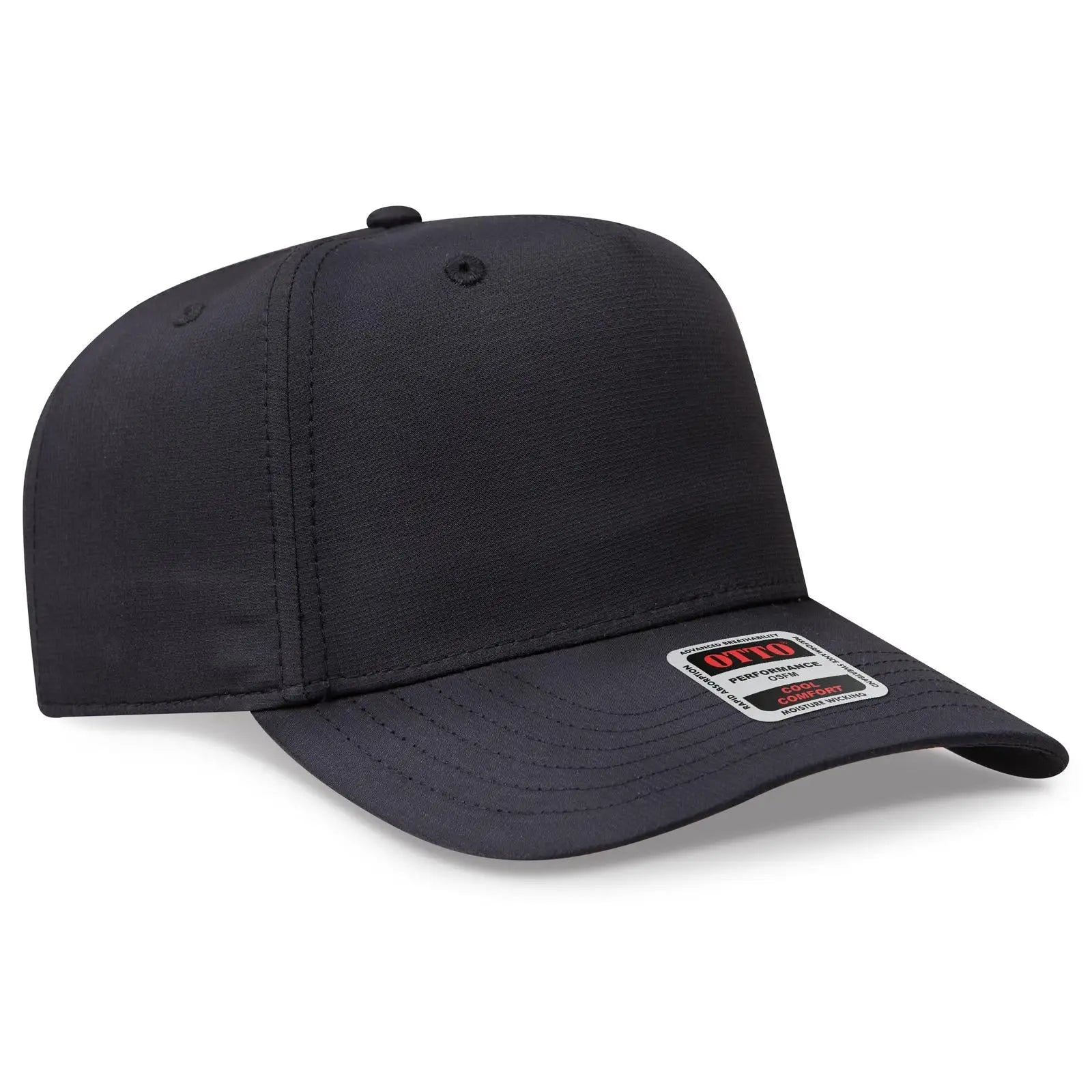 Otto 31-1 5 Panel Mid Profile Baseball Cap - Black - 7 3/8’’ - 5/8’’