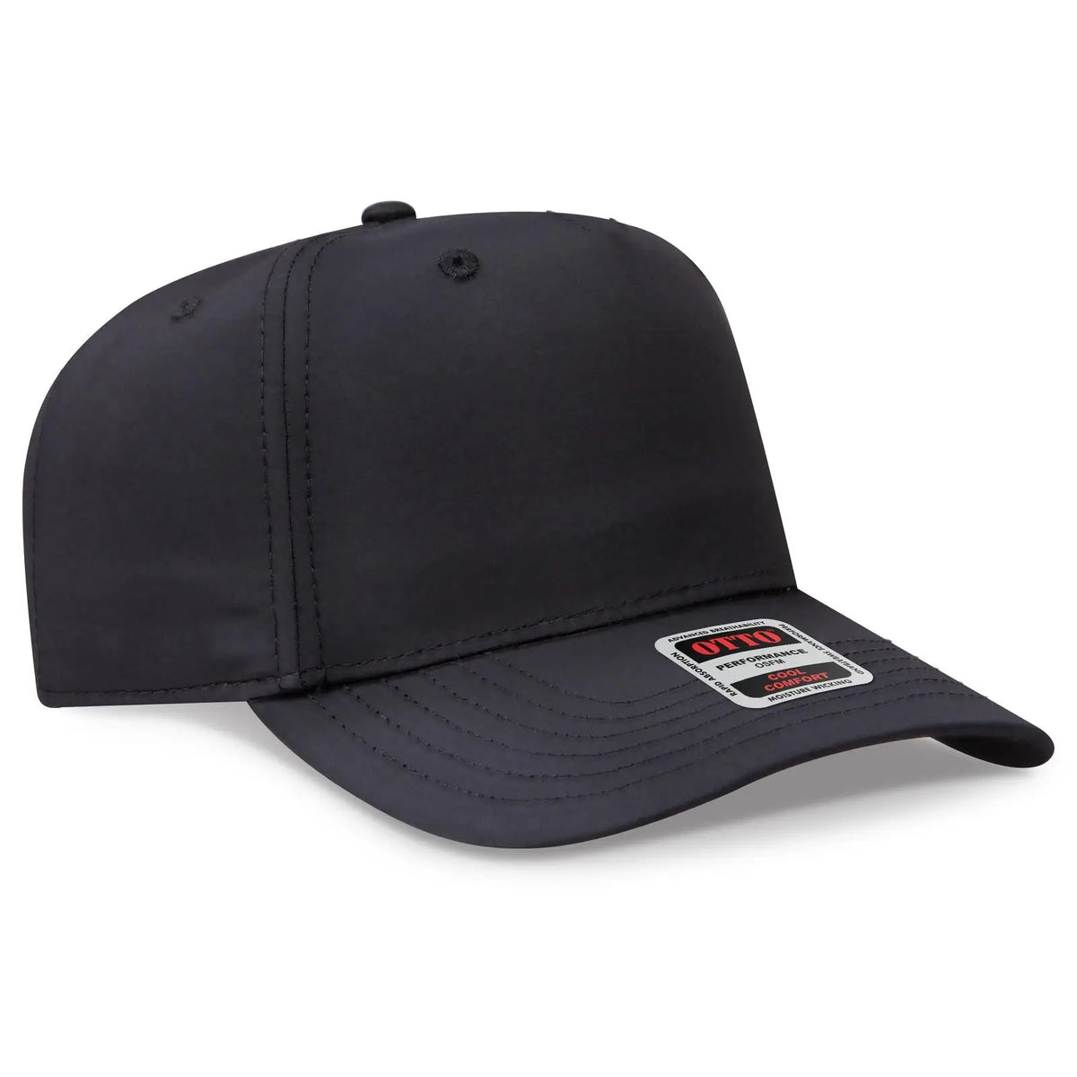 Otto 31-1 5 Panel Mid Profile Baseball Cap - Black - 7 3/8’’ - 5/8’’