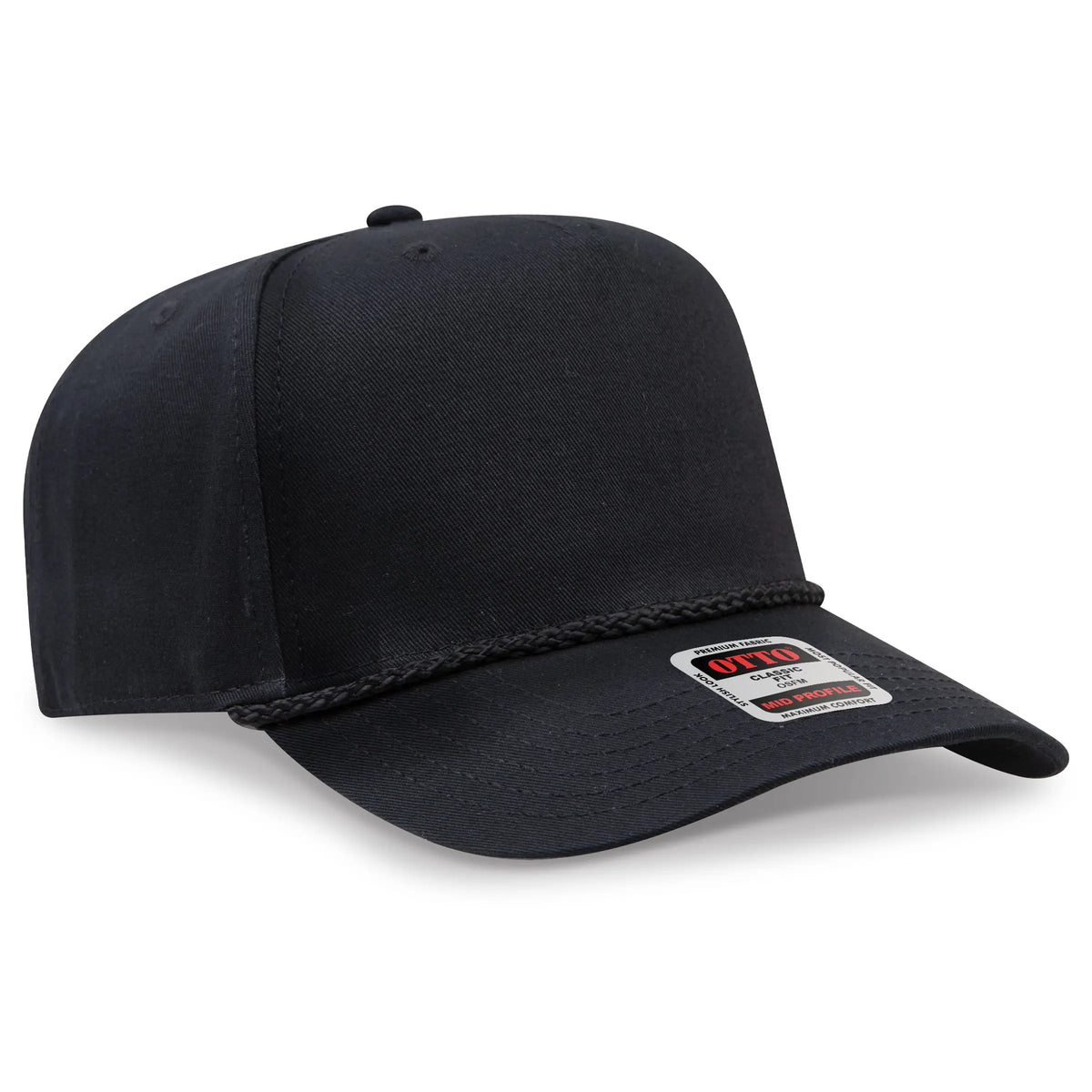 Otto 31-2 5 Panel Mid Profile Baseball Cap - Black - 7 3/8’’ - 5/8’’