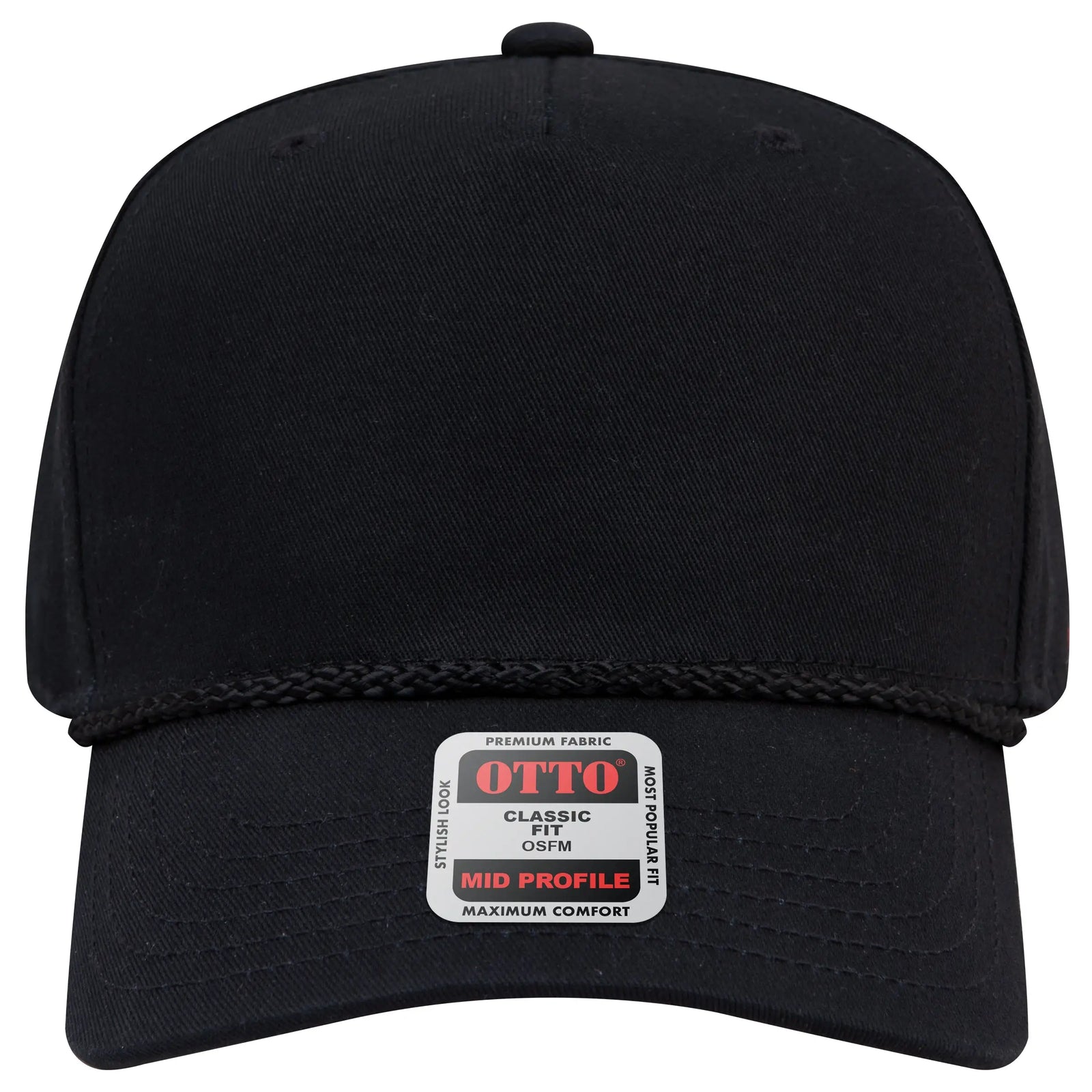 Otto 31-2 5 Panel Mid Profile Baseball Cap - Black - 7 3/8’’ - 5/8’’