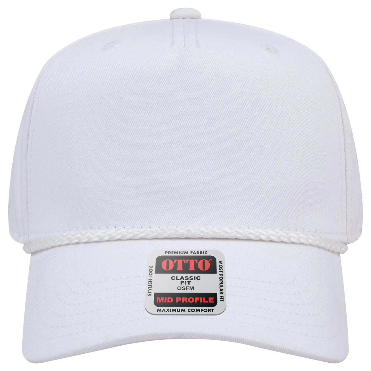 Otto 31-2 5 Panel Mid Profile Baseball Cap - White - 7 3/8’’ - 5/8’’