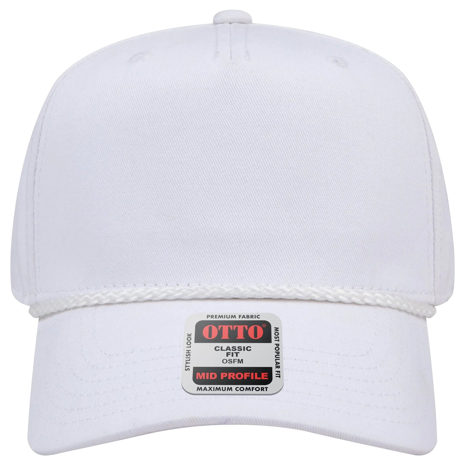 Otto 31-2 5 Panel Mid Profile Baseball Cap - White - 7 3/8’’ - 5/8’’