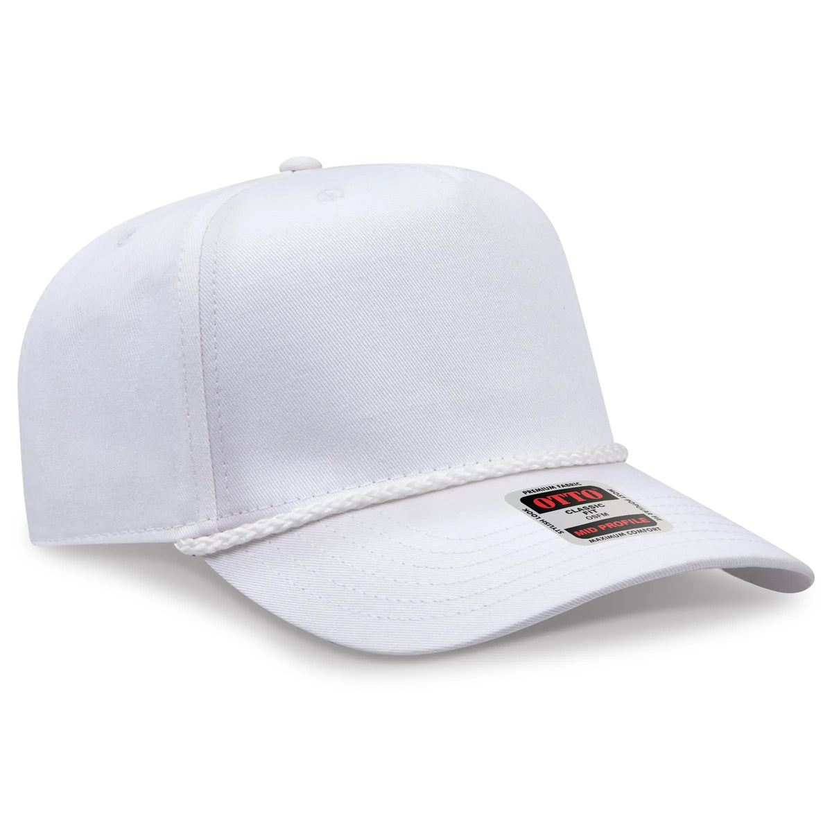 Otto 31-2 5 Panel Mid Profile Baseball Cap - White - 7 3/8’’ - 5/8’’