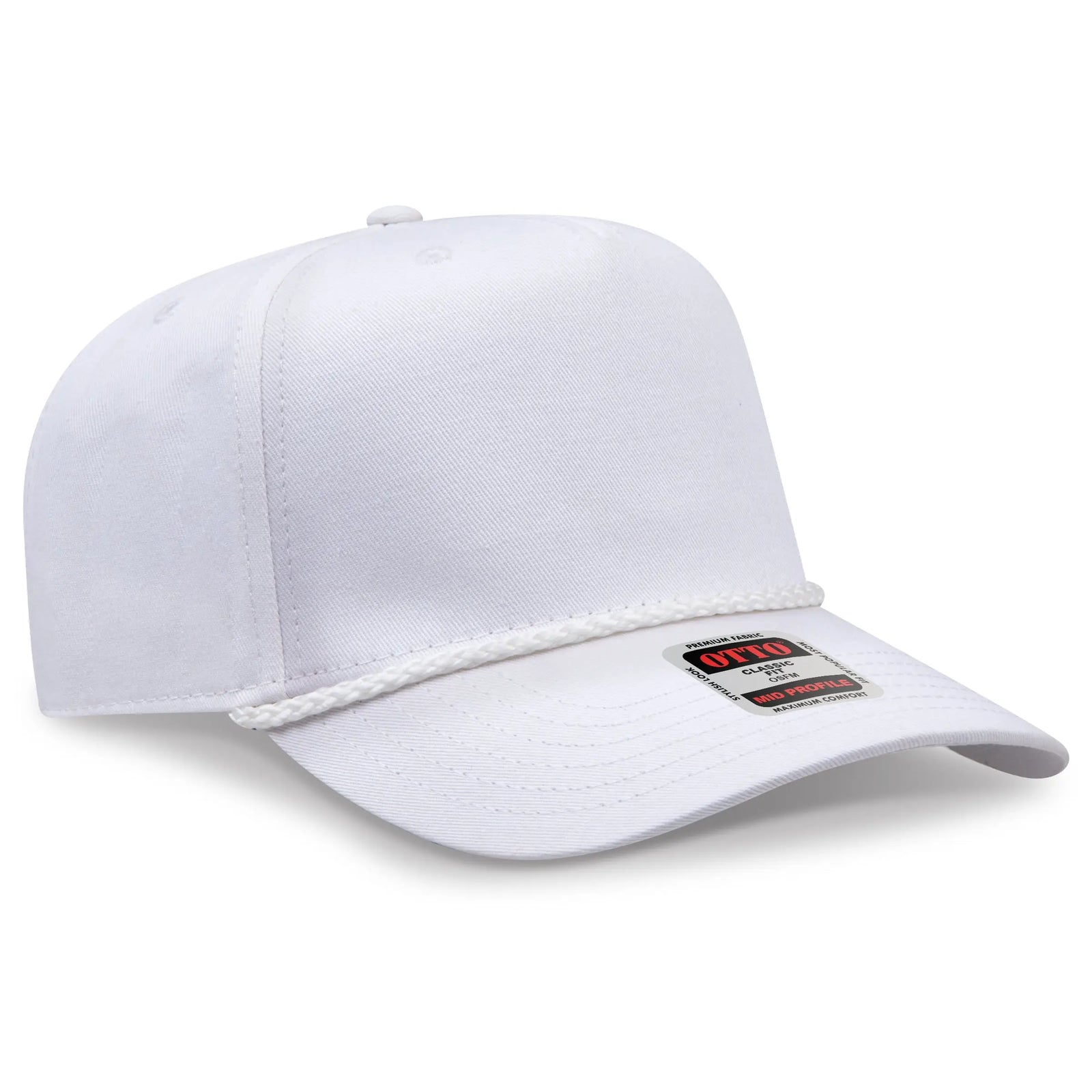 Otto 31-2 5 Panel Mid Profile Baseball Cap - White - 7 3/8’’ - 5/8’’