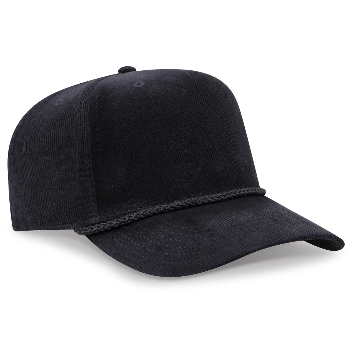 Otto 31-2 5 Panel Mid Profile Corduroy Baseball Cap - Black - 7 3/8’’ - 5/8’’