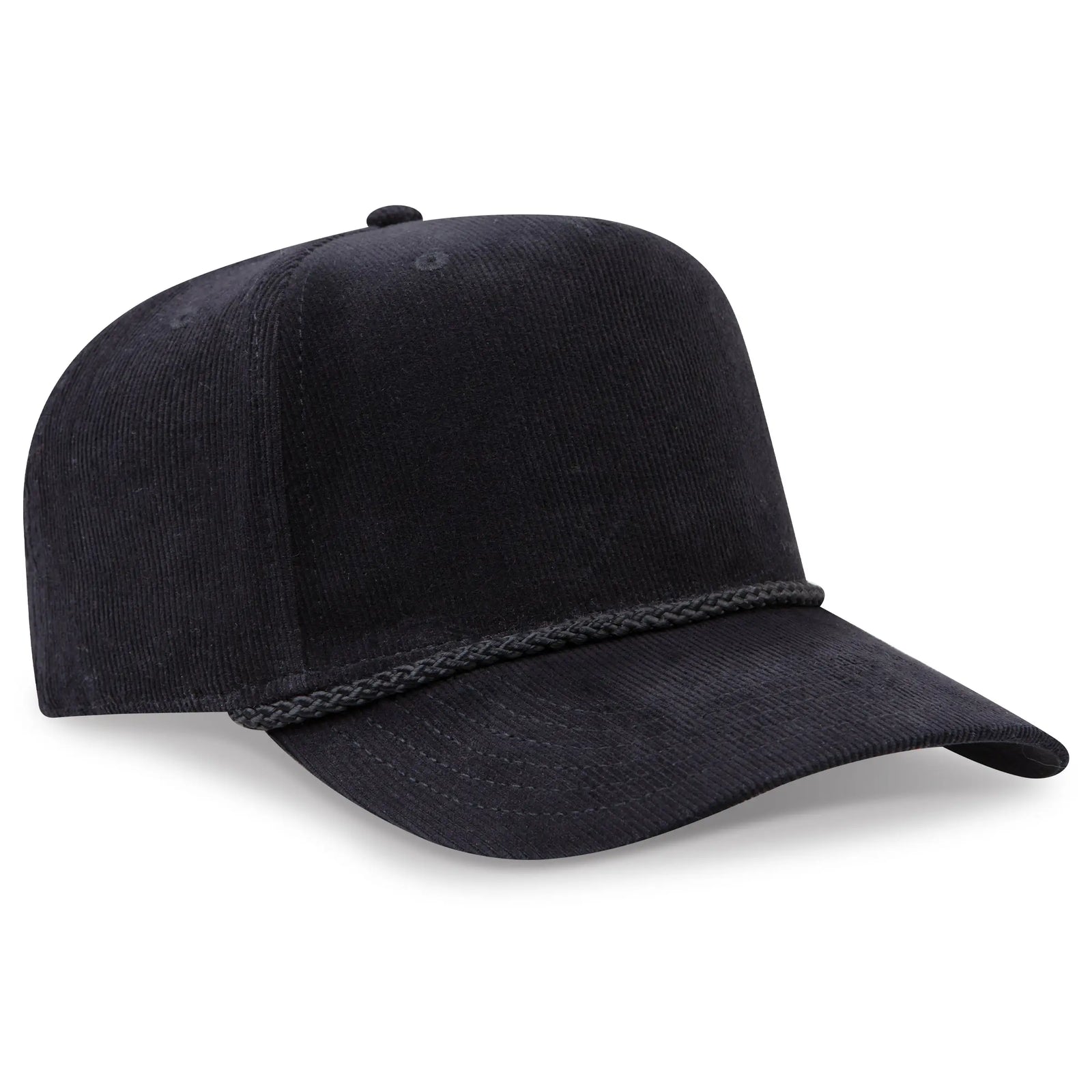 Otto 31-2 5 Panel Mid Profile Corduroy Baseball Cap - Black - 7 3/8’’ - 5/8’’