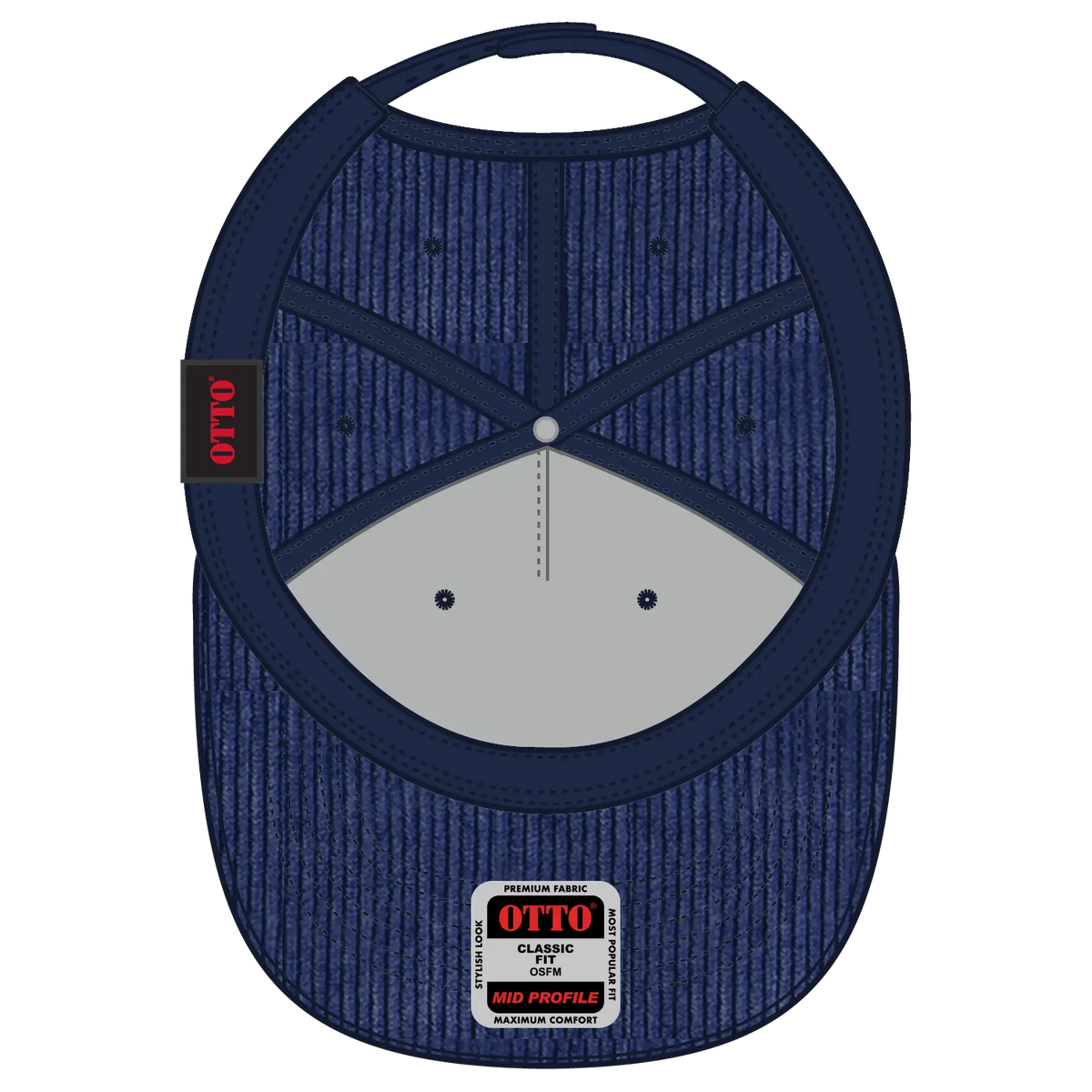 Otto 31-2 5 Panel Mid Profile Corduroy Baseball Cap - Nvy - 7 3/8’’ - 5/8’’