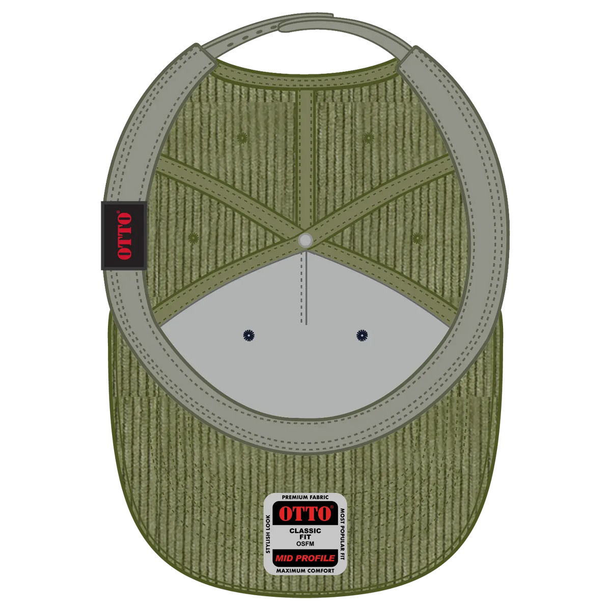 Otto 31-2 5 Panel Mid Profile Corduroy Baseball Cap - Ol. Green - 7 3/8’’ - 5/8’’