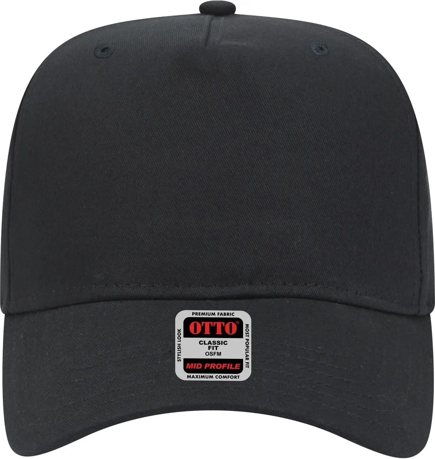 Otto 31-538 5 Panel Mid Profile Baseball Cap - Black - 6 1/2’’ - 7 5/8’’