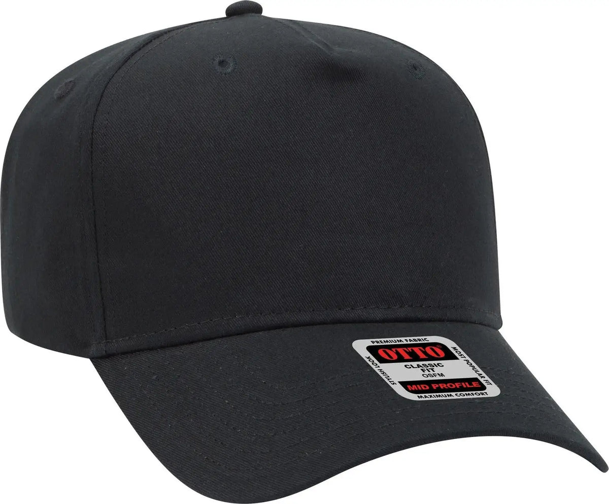 Otto 31-538 5 Panel Mid Profile Baseball Cap - Black - 6 1/2’’ - 7 5/8’’