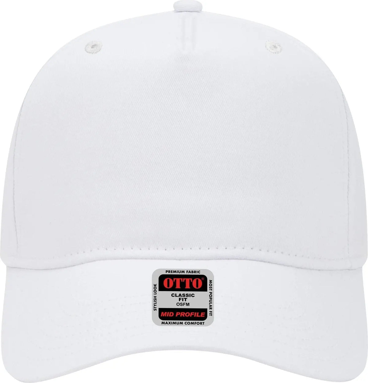 Otto 31-538 5 Panel Mid Profile Baseball Cap - White - 6 1/2’’ - 7 5/8’’