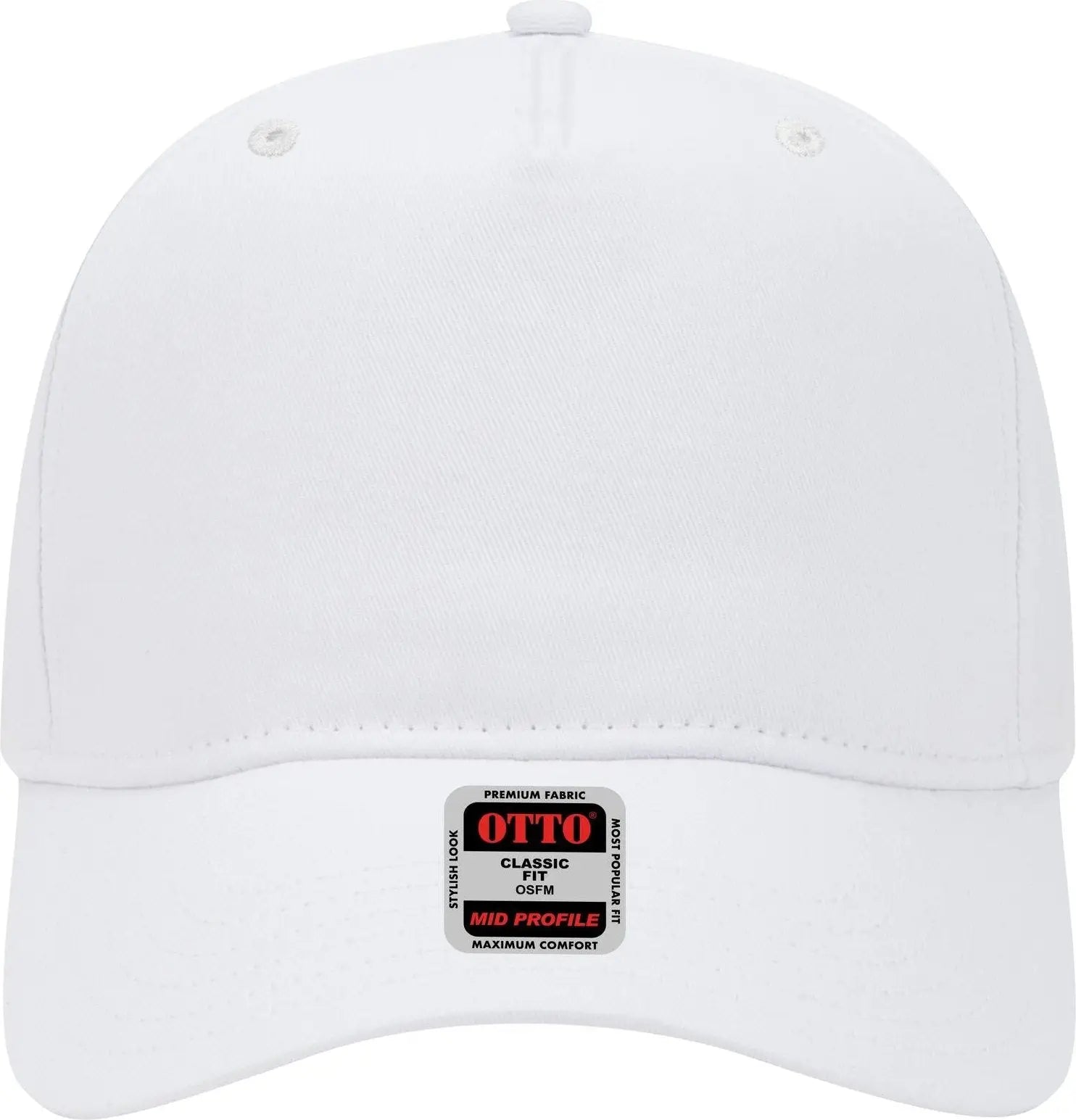 Otto 31-538 5 Panel Mid Profile Baseball Cap - White - 6 1/2’’ - 7 5/8’’