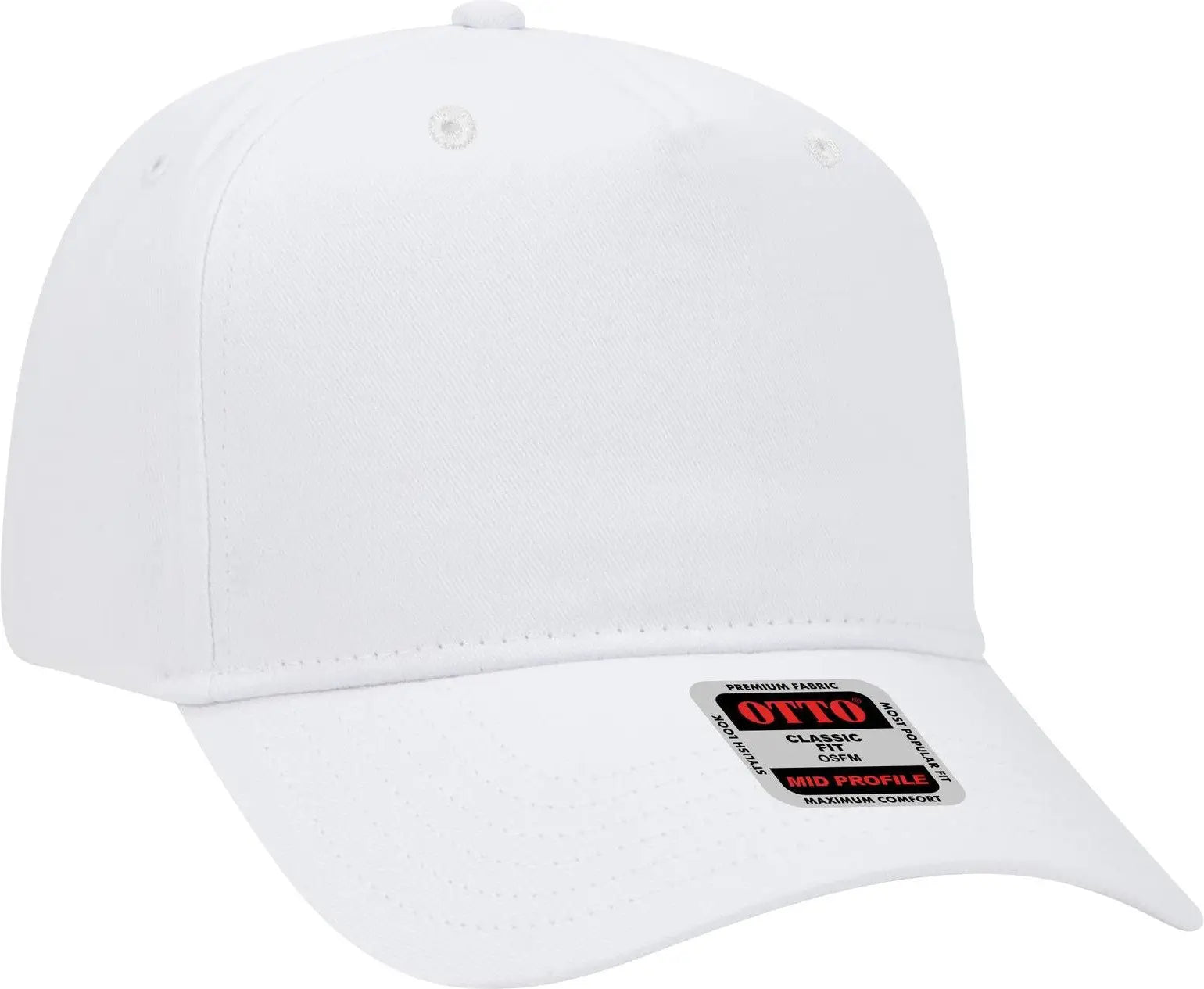 Otto 31-538 5 Panel Mid Profile Baseball Cap - White - 6 1/2’’ - 7 5/8’’