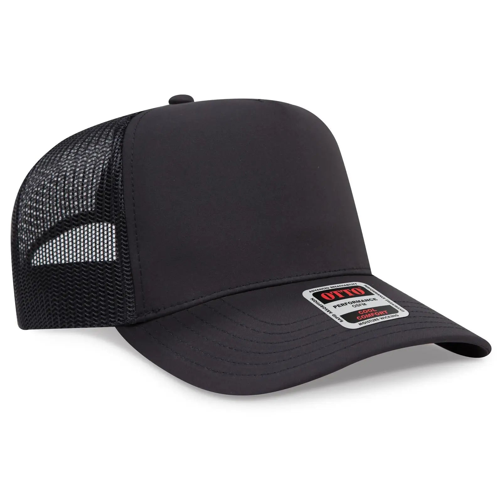 Otto 32-1 5 Panel Mid Profile Mesh Back Trucker Cap - Black - 7 3/8’’ - 5/8’’