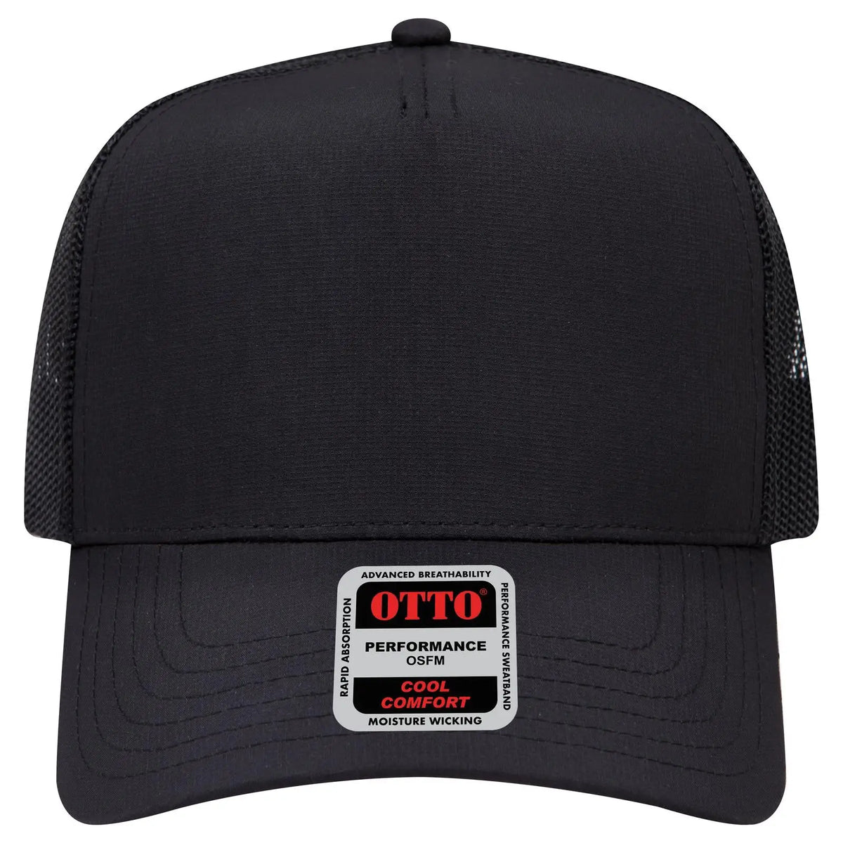 Otto 32-1 5 Panel Mid Profile Mesh Back Trucker Cap - Black - 7 3/8’’ - 5/8’’