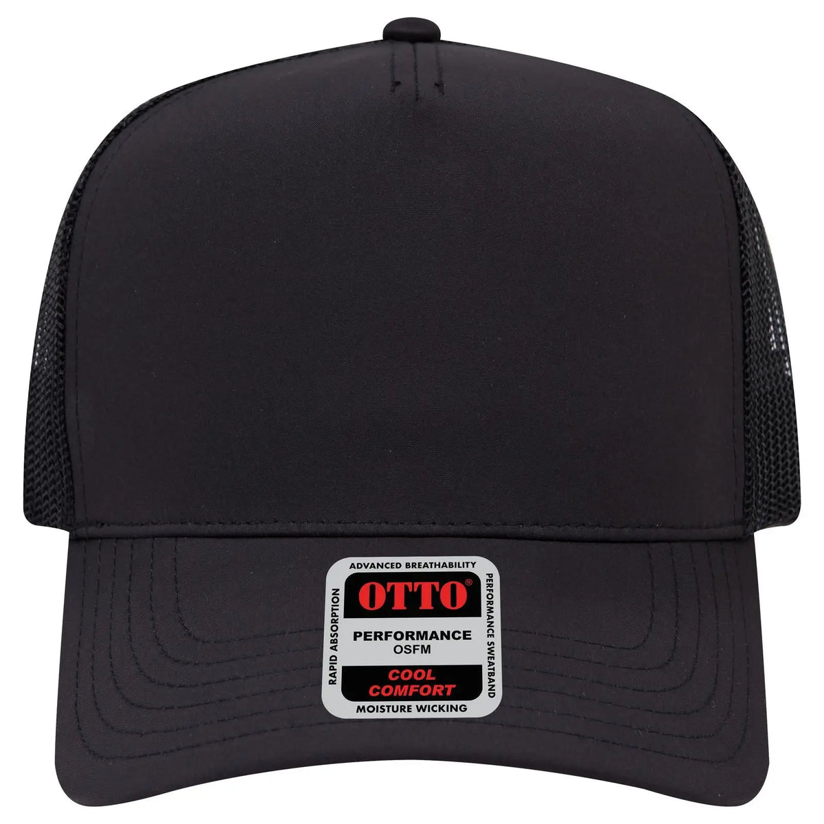 Otto 32-1 5 Panel Mid Profile Mesh Back Trucker Cap - Black - 7 3/8’’ - 5/8’’