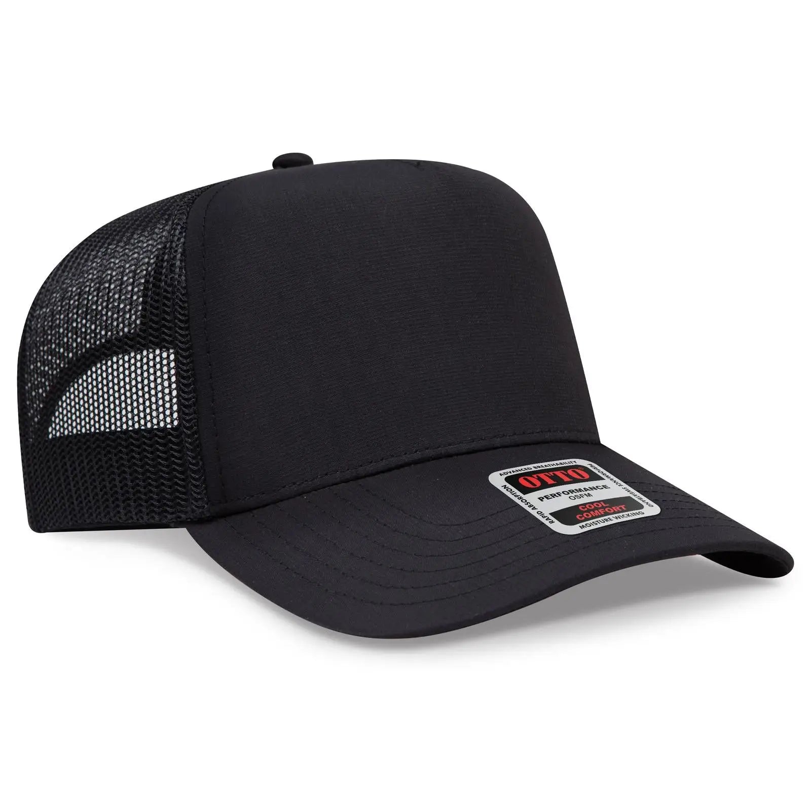 Otto 32-1 5 Panel Mid Profile Mesh Back Trucker Cap - Black - 7 3/8’’ - 5/8’’
