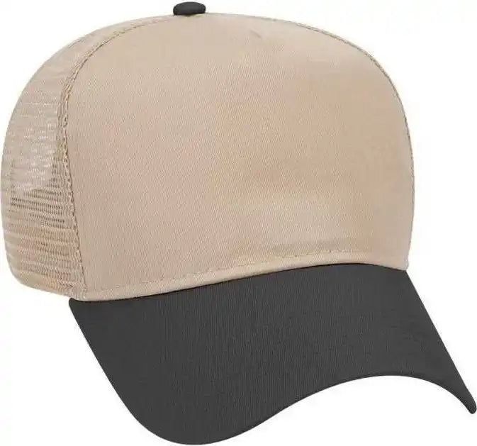 Otto 32-285 100% Nylon Mesh Back Cotton Twill 5 Panel Pro Style Cap - Black Khaki - one Size Fits Most