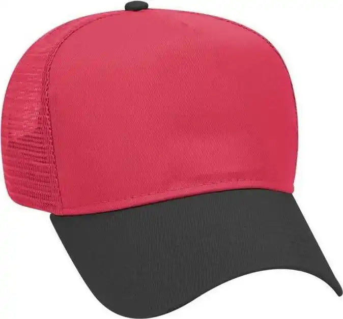 Otto 32-285 100% Nylon Mesh Back Cotton Twill 5 Panel Pro Style Cap - Black Red - one Size Fits Most