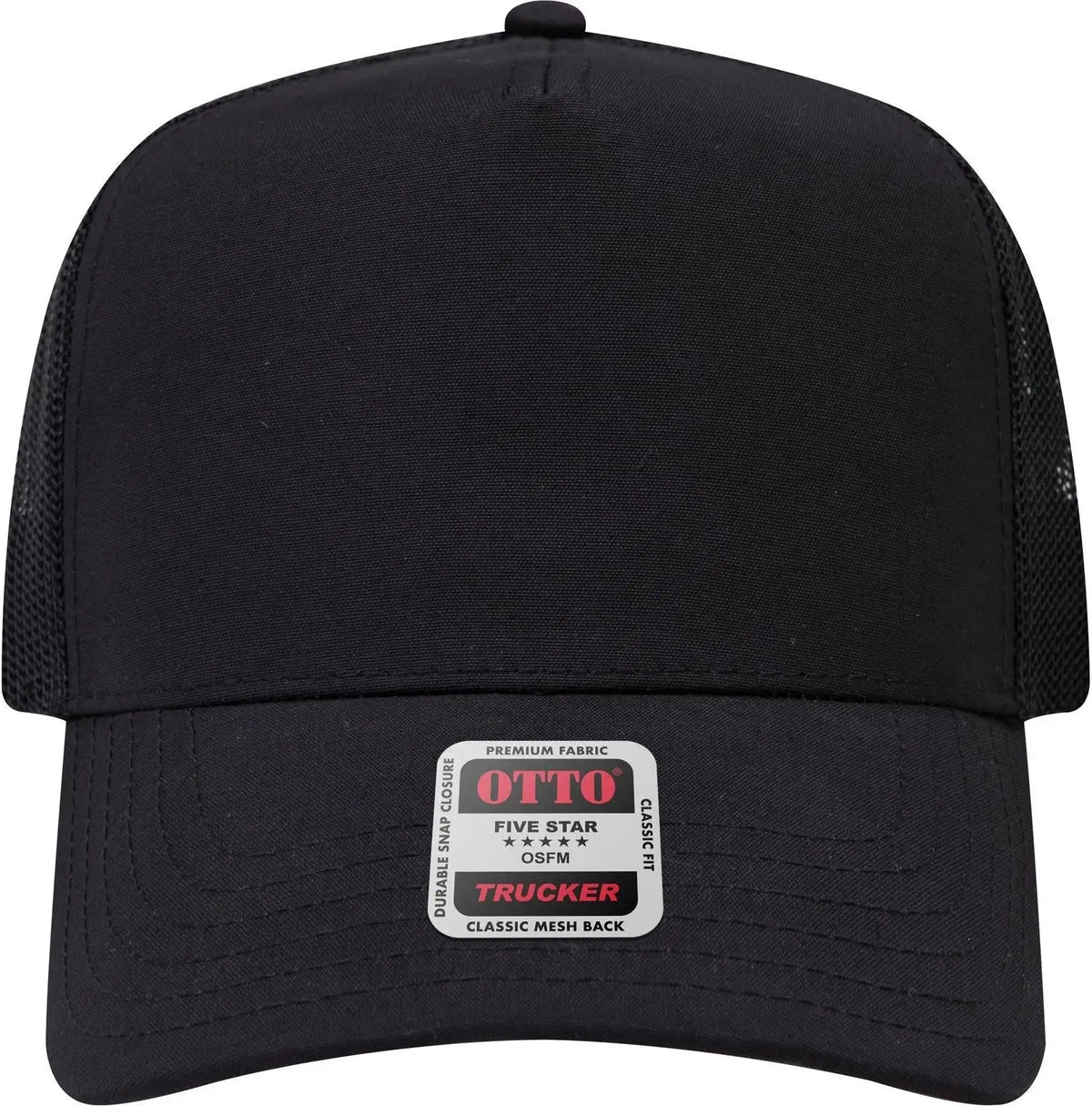 Otto 32-285 5 Panel Mid Profile Mesh Back Trucker Cap - Black - 6 1/2’’ - 7 5/8’’