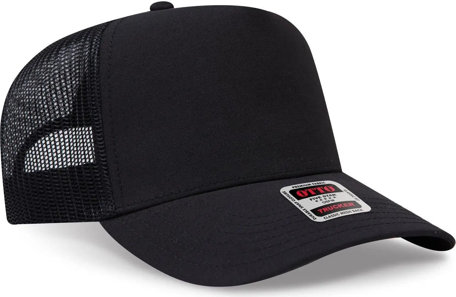 Otto 32-285 5 Panel Mid Profile Mesh Back Trucker Cap - Black - 6 1/2’’ - 7 5/8’’