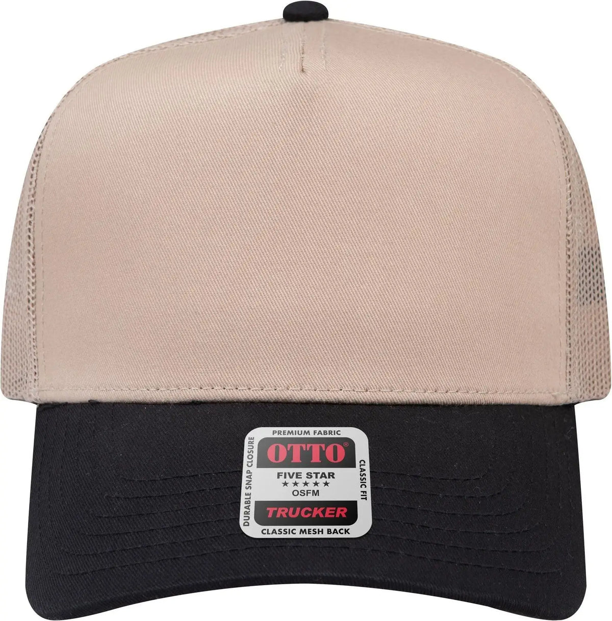 Otto 32-285 5 Panel Mid Profile Mesh Back Trucker Cap - Blk/kha - 6 1/2’’ - 7 5/8’’