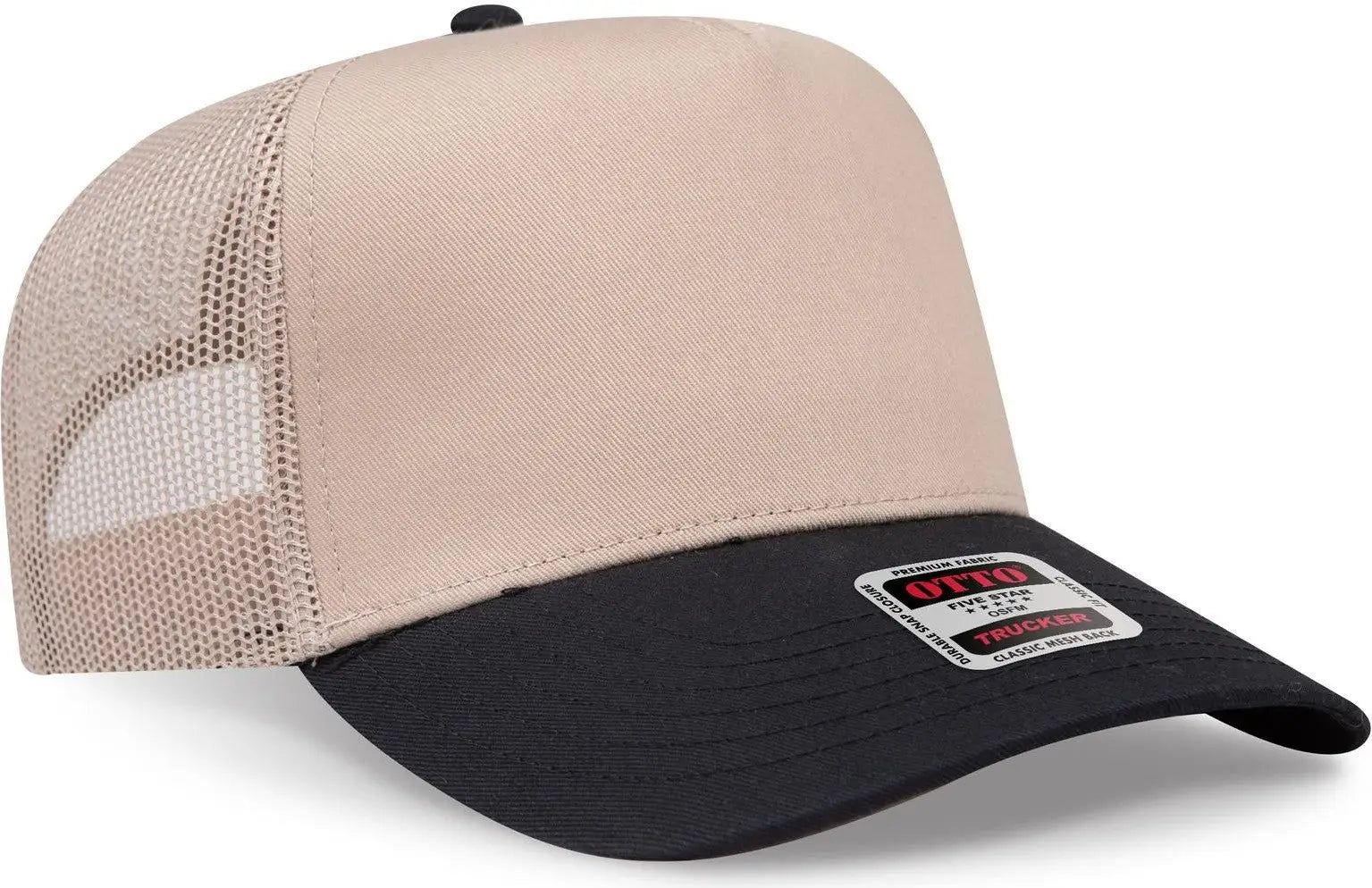 Otto 32-285 5 Panel Mid Profile Mesh Back Trucker Cap - Blk/kha - 6 1/2’’ - 7 5/8’’