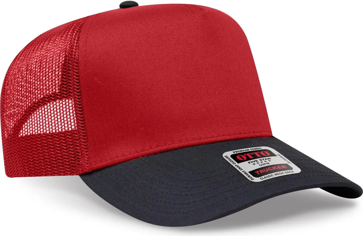 Otto 32-285 5 Panel Mid Profile Mesh Back Trucker Cap - Blk/red