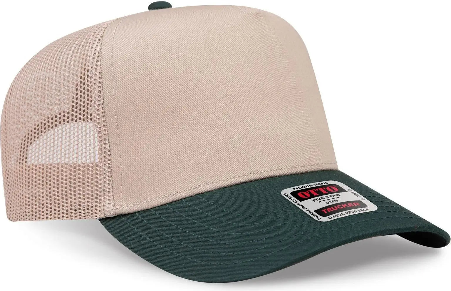 Otto 32-285 5 Panel Mid Profile Mesh Back Trucker Cap - Dk.grn/kha