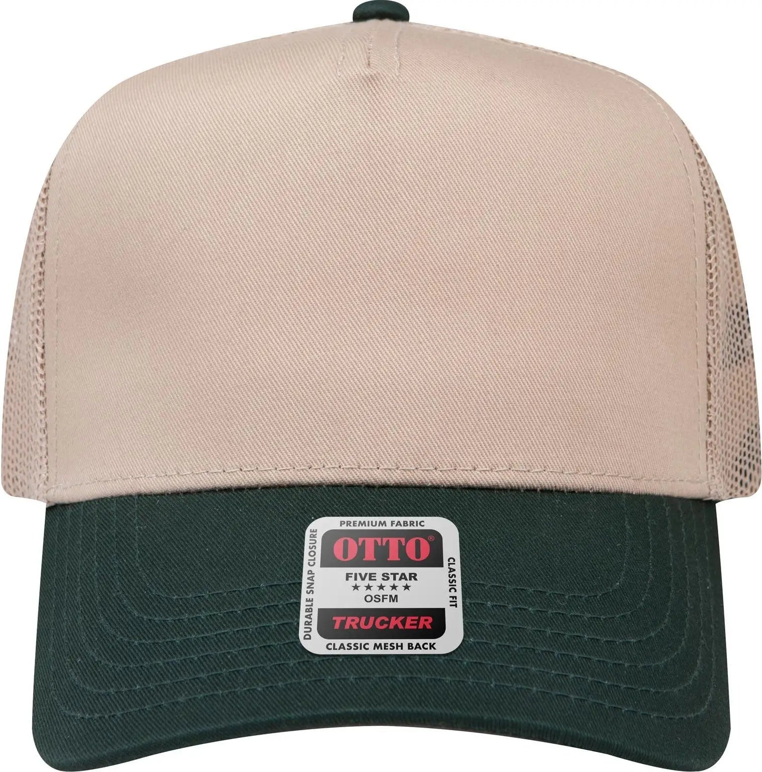 Otto 32-285 5 Panel Mid Profile Mesh Back Trucker Cap - Dk.grn/kha