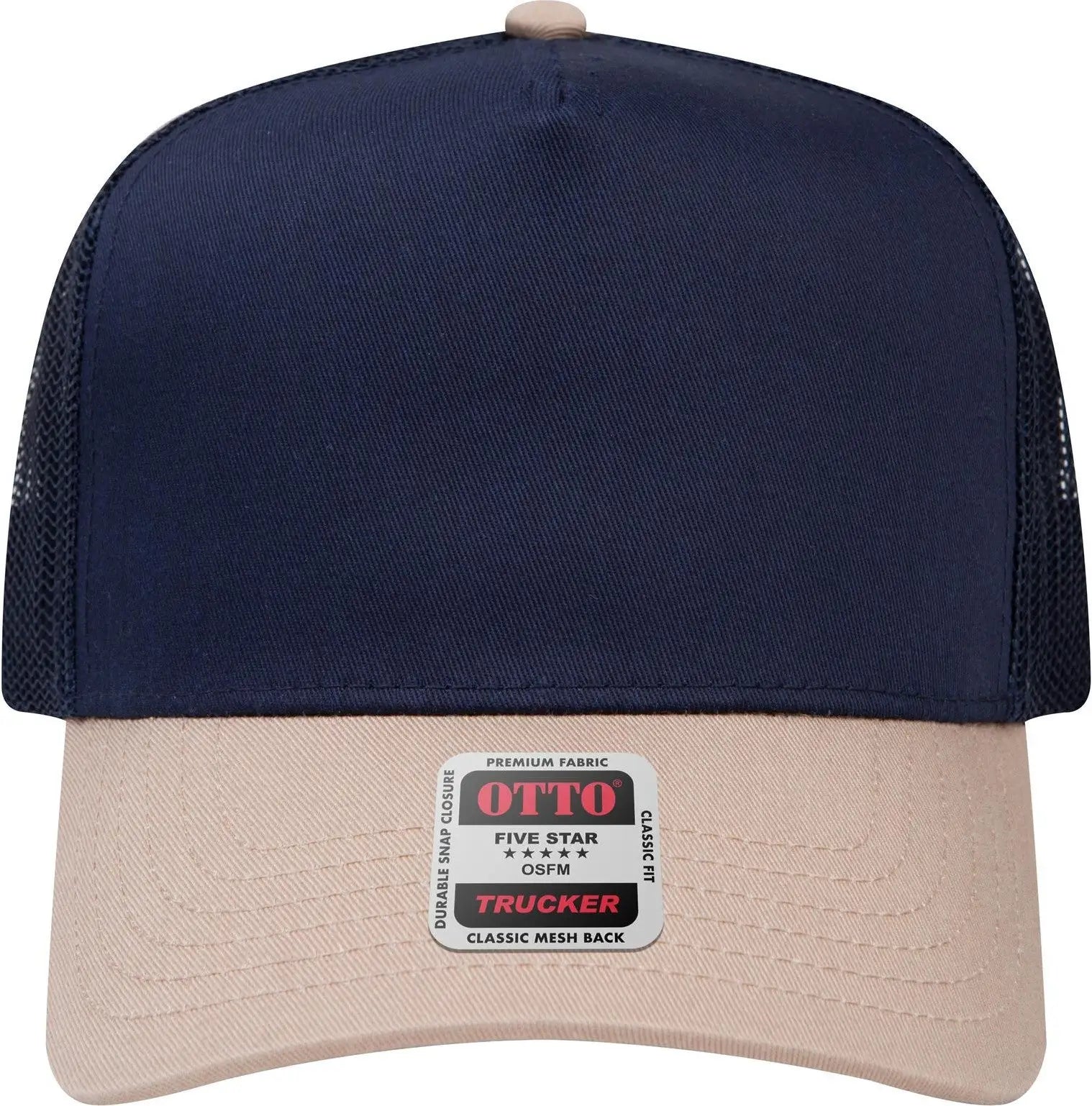 Otto 32-285 5 Panel Mid Profile Mesh Back Trucker Cap - Kha/nvy - 6 1/2’’ - 7 5/8’’
