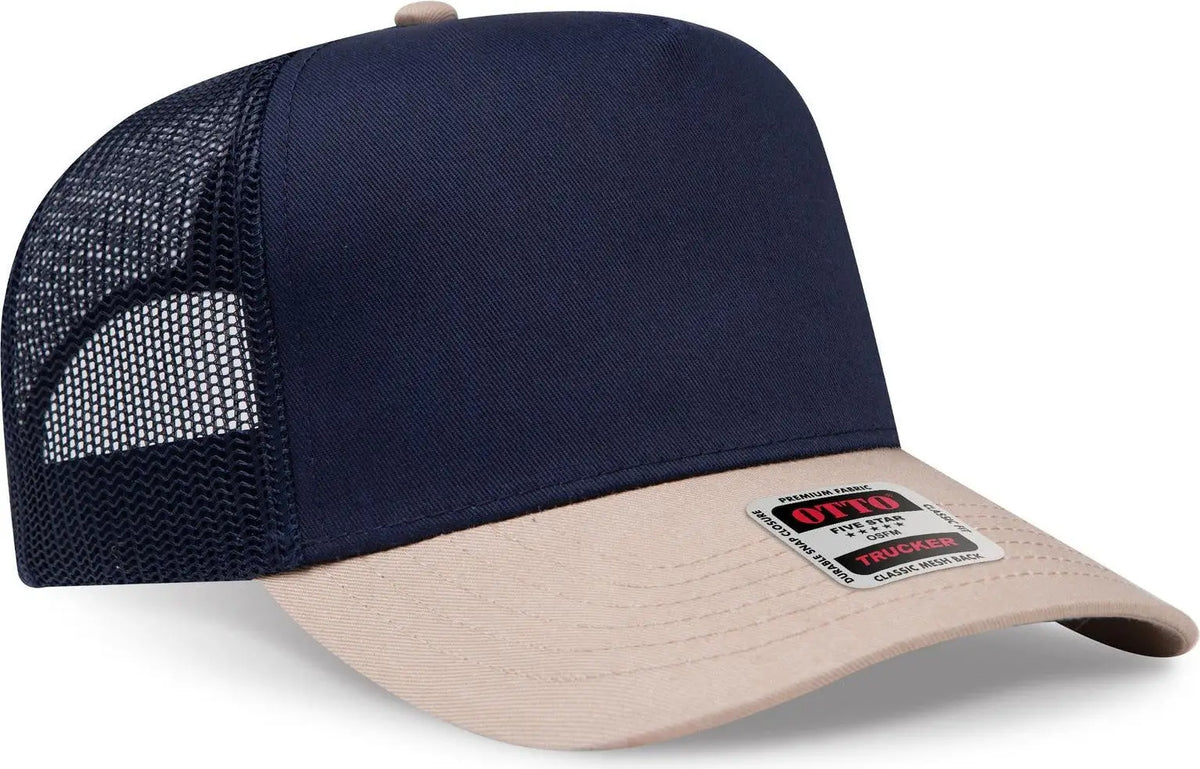 Otto 32-285 5 Panel Mid Profile Mesh Back Trucker Cap - Kha/nvy