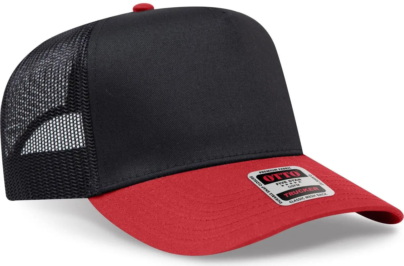 Otto 32-285 5 Panel Mid Profile Mesh Back Trucker Cap - Red/blk - 6 1/2’’ - 7 5/8’’