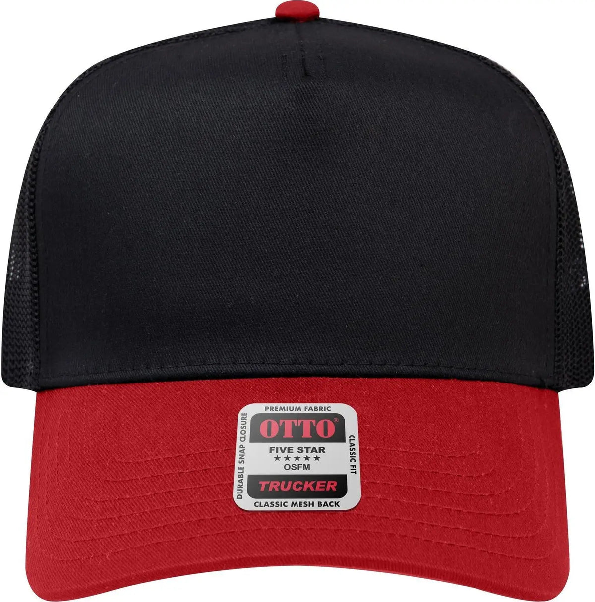 Otto 32-285 5 Panel Mid Profile Mesh Back Trucker Cap - Red/blk - 6 1/2’’ - 7 5/8’’