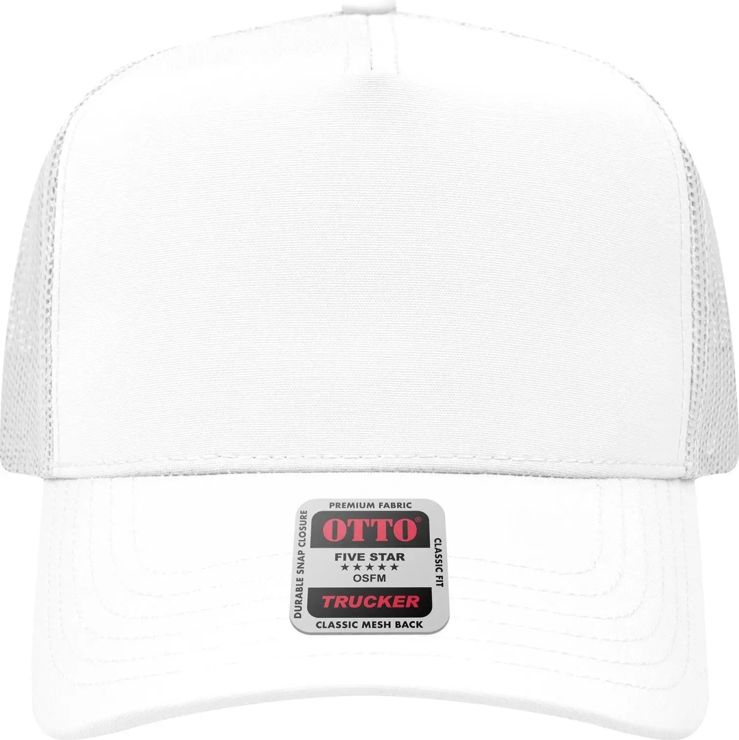 Otto 32-285 5 Panel Mid Profile Mesh Back Trucker Cap - Wht - 6 1/2’’ - 7 5/8’’